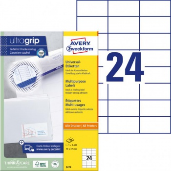 Etikety univerzálne 70x37mm Avery A4 100 hárkov 