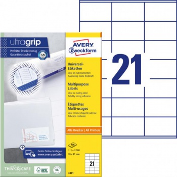 Etikety univerzálne 70x41mm Avery A4 100 hárkov 