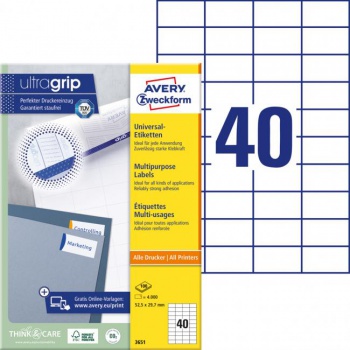 Etikety univerzálne 52,5x29,7mm Avery A4 100 hárkov 