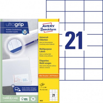 Etikety univerzálne 70x42,3mm Avery A4 100 hárkov 