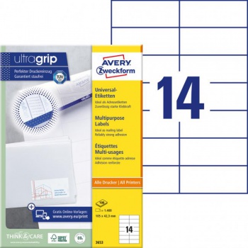 Etikety univerzálne 105x42,3mm Avery A4 100 hárkov 
