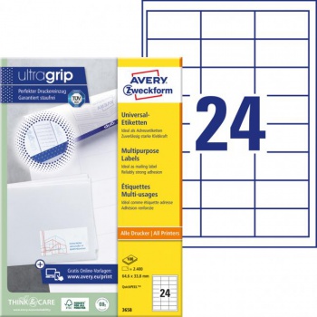 Etikety univerzálne 64,6x33,8mm Avery A4 100 hárkov 