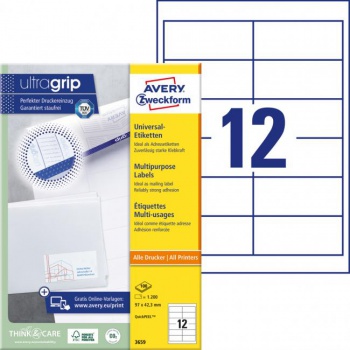 Etikety univerzálne 97x42,3mm Avery A4 100 hárkov 