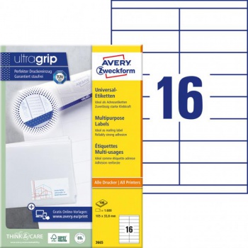 Etikety univerzálne 105x33,8 mm Avery A4 100 hárkov 