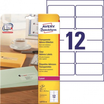 Adresné etikety 99,1 x 42,3 mm, 300 ks, transparentné 