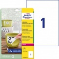 Etikety polyesterové veľmi odolné 210x297mm Avery A4 biele odnímateľné 20 hárkov 