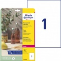 Etikety polyesterové veľmi odolné 210x297mm Avery A4 25 hárkov priehľadné 
