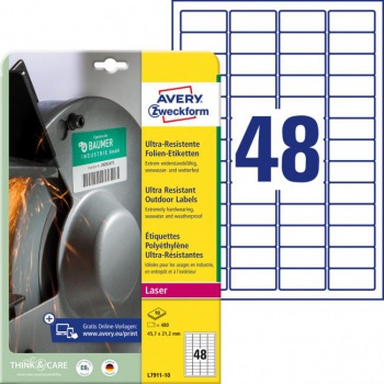 Etikety Avery 45,7 x 21,2 mm, ultra odolné biele 
