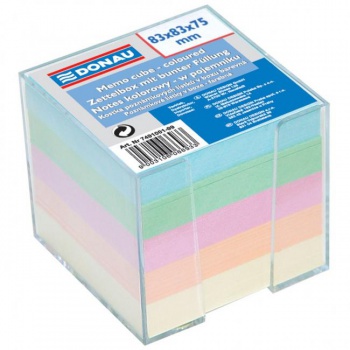 Poznámkový bloček kocka nelepená, 83x83x75 mm, pastelové farby, číra krabička 
