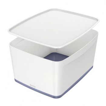 Úložný box s vekom Leitz MyBox, veľkosť L biela/sivá 