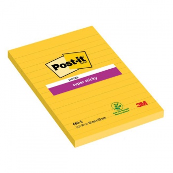 Samolepiaci bloček Post-it Super Sticky, 102x152 mm, žltý, linajky 