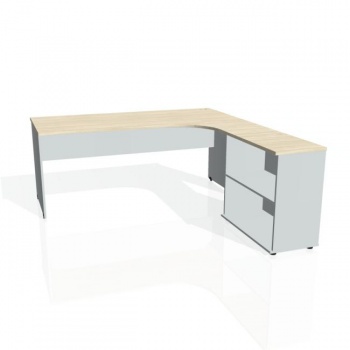 Pracovný stôl Gate, ergo, ľavý, 180x75,5x200 cm, agát/sivá 