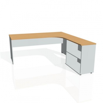 Pracovný stôl Gate, ergo, ľavý, 180x75,5x200 cm, buk/sivá 