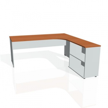 Pracovný stôl Gate, ergo, ľavý, 180x75,5x200 cm, čerešňa/sivá 