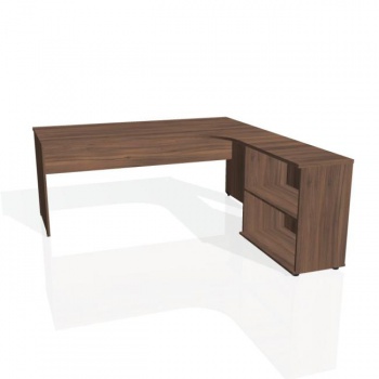Pracovný stôl Gate, ergo, ľavý, 180x75,5x200 cm, orech/orech 