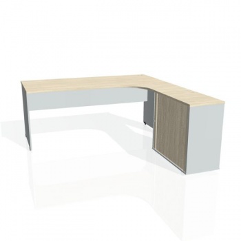 Pracovný stôl Gate, ergo, ľavý, 180x75,5x200 cm, agát/sivá 