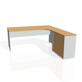 Pracovný stôl Gate, ergo, ľavý, 180x75,5x200 cm, buk/sivá 
