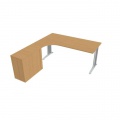 Pracovný stôl Flex, ergo, pravý, 180x75,5x200,0 (40x80) cm, buk/kov 