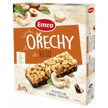 Tyčinka Emco s orechami a kešu 3 x 35 g 