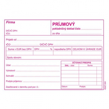 Príjmový pokladničný doklad s DPH, samoprepis, A6,100 listov 