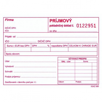 Príjmový pokladničný doklad s DPH, samoprepis, A6, číslovaný, 100 listov 