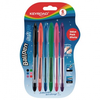Guľôčkové pero KEYROAD Soft Jet 0,7 mm, blister 6 ks, mix farieb 