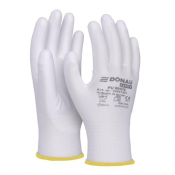 Rukavice pletené, polomáčané DONAU SAFETY PU kat. II biele veľ. 10 