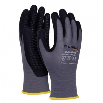 Rukavice pletené, polomáčané DONAU SAFETY Flex-Dotted, kat. II šedé veľ. 9 