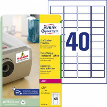 Etikety odolné na špeciálne použitie s trojnásobnou lepivosťou Avery 45,7x25,4mm biele 
