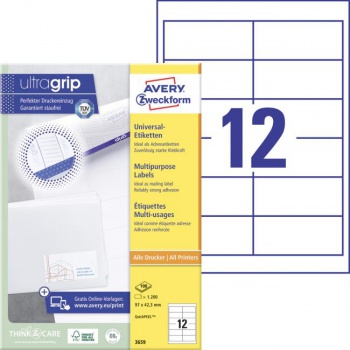 Etikety univerzálne 97x42,3mm Avery A4 100 hárkov 