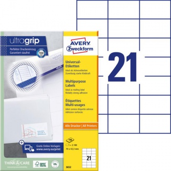 Etikety univerzálne 70x42,3mm Avery A4 100 hárkov 