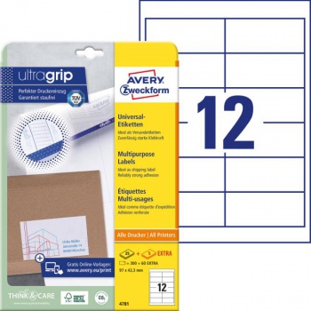 Etikety univerzálne 97x42,3mm Avery A4 25+5 hárkov 