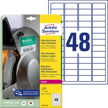Etikety Avery 45,7 x 21,2 mm, ultra odolné biele 