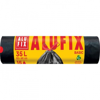Vrecia na odpadky zaťahovacie 53 x 60cm, HDPE, 35 l, 14 mic, 15 ks čierne 