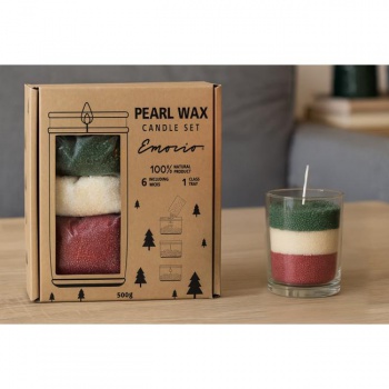 Emocio darčeková sada sypaného vosku 500g + knoty + sklo, farebná 