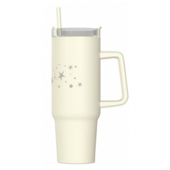 Termo hrnček dvojstenný béžový personalizovaný so slamkou 900ml 