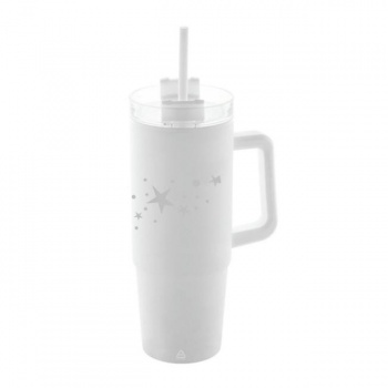 Termo hrnček dvojstenný biely personalizovaný so slamkou 900ml 