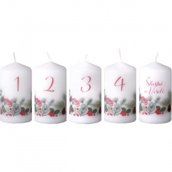 DARČEK: Emocio Válec 5ks 50x90 mm, adventné čísla, Šťastné a Veselé, sviečky 