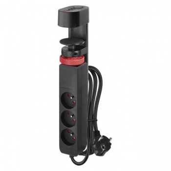 Predlžovací kábel s úchytom na stôl s 3 zásuvkami a vypínačom1,5m 