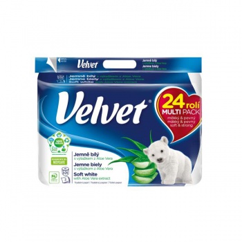 Toaletný papier 3-vrstvový VELVET Aloe Vera 100% celulóza 17m (24ks) 
