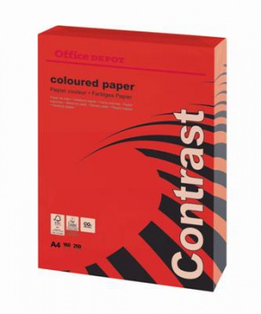 Farebný papier Office Depot Contrast- A4, intenzívna červená, 160 g, 250 listov