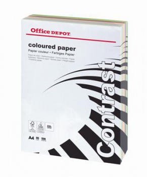 Farebný papier Office Depot Contrast - A4, mix farieb, 80 g, 500 listov