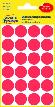 Samolepiace guľaté etikety Avery Zweckform - červená, priemer 18 mm, 96 ks