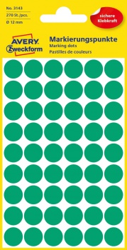 Samolepiace guľaté etikety Avery Zweckform - zelená, priemer 12 mm, 270 ks