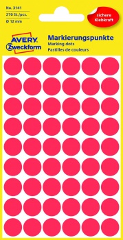 Samolepiace guľaté etikety Avery Zweckform - červená, priemer 12 mm, 270 ks
