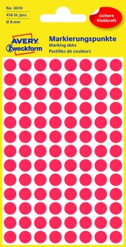 Samolepiace guľaté etikety Avery Zweckform - červená, priemer 8 mm, 416 ks