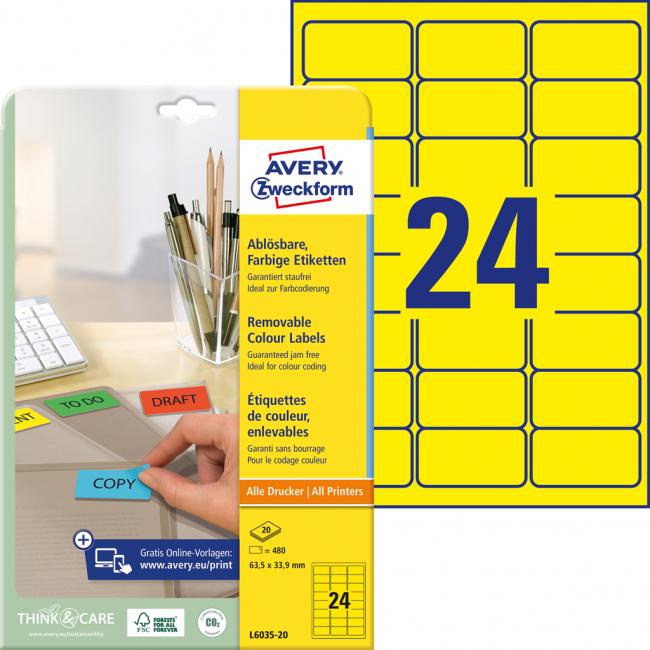 Avery Zweckform Etikety Avery odnímateľné 63,5x33,9 mm, žlté