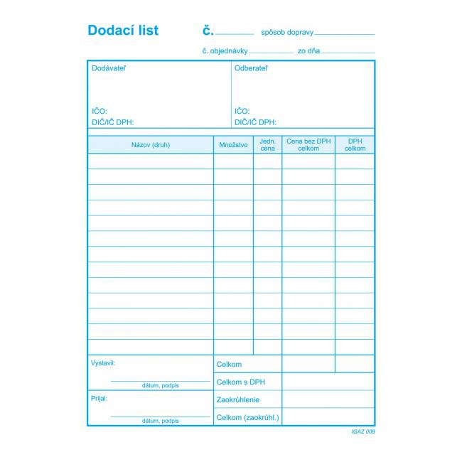 igaz Dodací list s DPH, samoprepis, A5, 100 listov