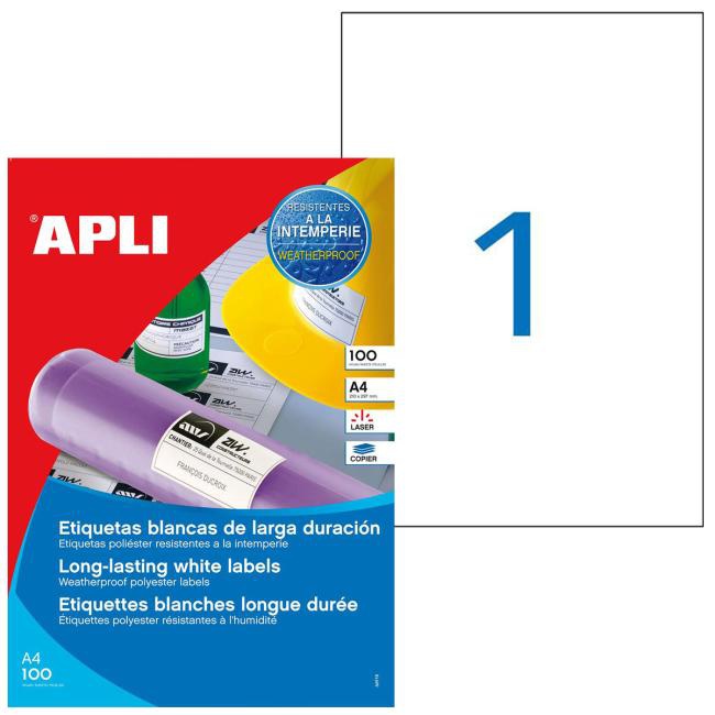 apli Etikety polyesterové 210x297mm Agipa 100 hárkov