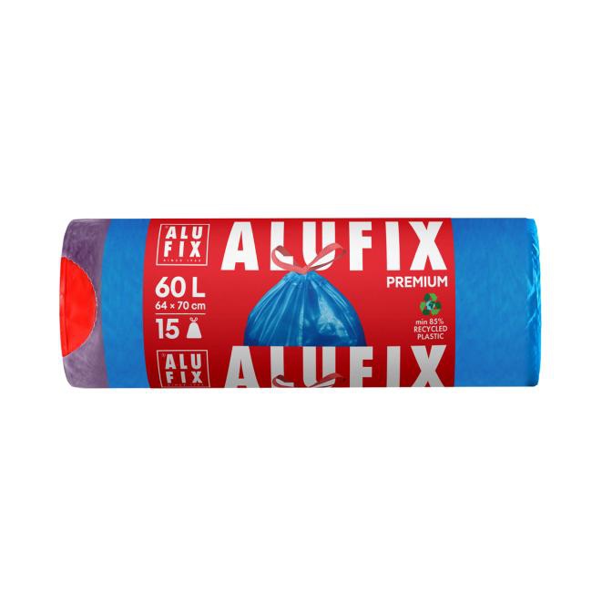 Alufix Vrecia na odpadky zaťahovacie, 60 l / 15 ks, 27mic., 64 x 70 cm, modré, LDPE